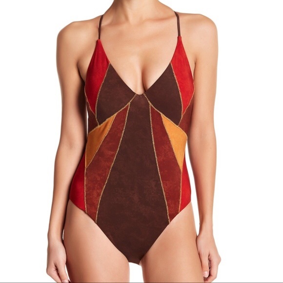 Nanette Lepore Womens Serengeti Faux Suede Goddess One Piece Swimsuit